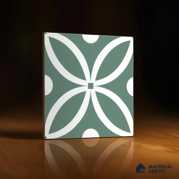Moroccan Floor & Wall Tile TL 00254 Floral Green 1 ft x 1 ft Matte Finish Ceramic Tile - 9 mm | Suitable For Kitchen, Bathroom, Dining Area | Please Expect a Slight Variation of Pattern