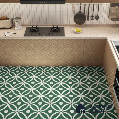 Moroccan Floor & Wall Tile TL 00254 Floral Green 1 ft x 1 ft Matte Finish Ceramic Tile - 9 mm | Suitable For Kitchen, Bathroom, Dining Area | Please Expect a Slight Variation of Pattern