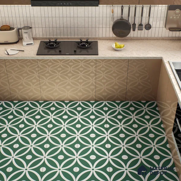 Moroccan Floor & Wall Tile TL 00254 Floral Green 1 ft x 1 ft Matte Finish Ceramic Tile - 9 mm | Suitable For Kitchen, Bathroom, Dining Area | Please Expect a Slight Variation of Pattern