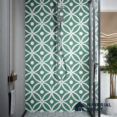 Moroccan Floor & Wall Tile TL 00254 Floral Green 1 ft x 1 ft Matte Finish Ceramic Tile - 9 mm | Suitable For Kitchen, Bathroom, Dining Area | Please Expect a Slight Variation of Pattern