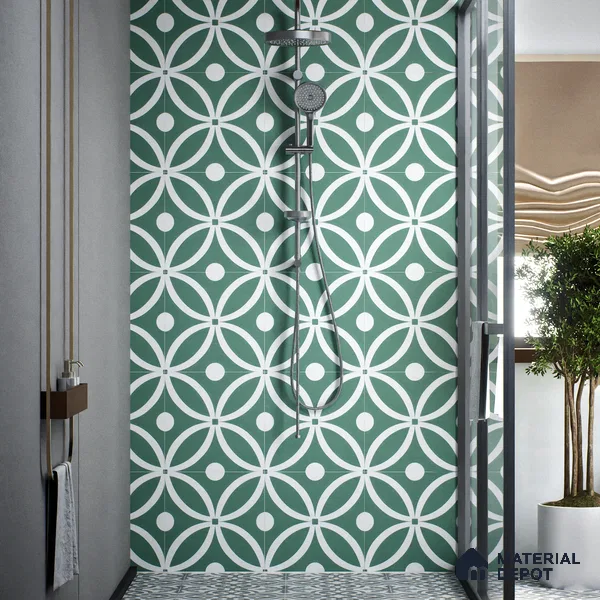Moroccan Floor & Wall Tile TL 00254 Floral Green 1 ft x 1 ft Matte Finish Ceramic Tile - 9 mm | Suitable For Kitchen, Bathroom, Dining Area | Please Expect a Slight Variation of Pattern