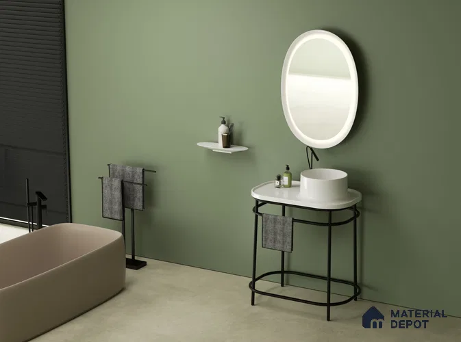 Avyra Basin BS 00175 Ivory Frame (Basin Size-715 x 455 x 170 mm) | (Stand Size- 700 x 455 x 735 mm)Circular Ceramic Matte Finish Designer Basin - 170 mm | Suitable For Bathroom, Vanity & Utility Areas