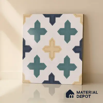 Moroccan Floor & Wall Tile TL 04371 Yellow & Green 1 ft x 1 ft Matte Finish Ceramic Tile - 9 mm | Suitable For Kitchen, Bathroom, Dining Area | Please Expect a Slight Variation of Pattern