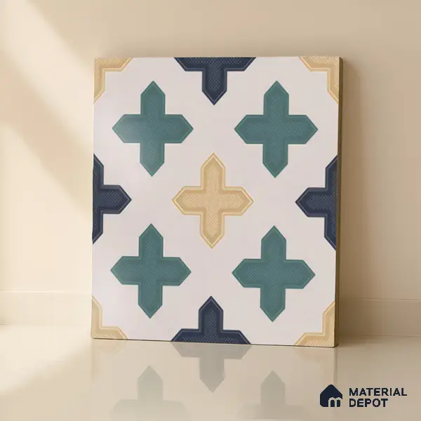 Moroccan Floor & Wall Tile TL 04371 Yellow & Green 1 ft x 1 ft Matte Finish Ceramic Tile - 9 mm | Suitable For Kitchen, Bathroom, Dining Area | Please Expect a Slight Variation of Pattern