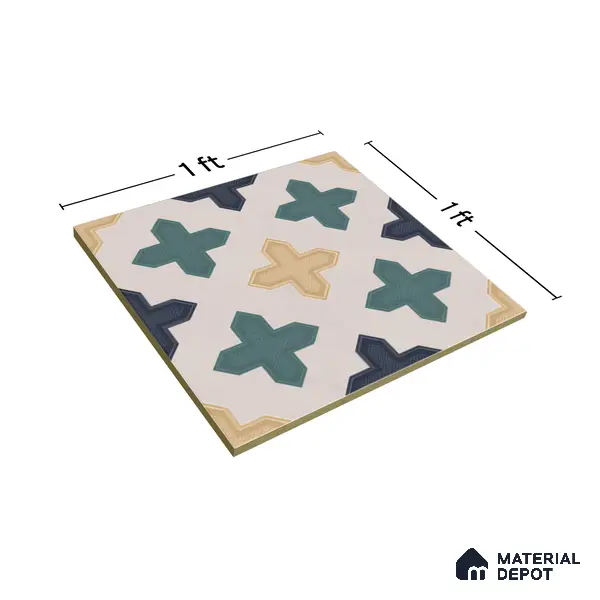Moroccan Floor & Wall Tile TL 04371 Yellow & Green 1 ft x 1 ft Matte Finish Ceramic Tile - 9 mm | Suitable For Kitchen, Bathroom, Dining Area | Please Expect a Slight Variation of Pattern
