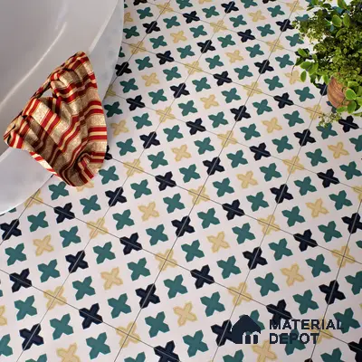 Moroccan Floor & Wall Tile TL 04371 Yellow & Green 1 ft x 1 ft Matte Finish Ceramic Tile - 9 mm | Suitable For Kitchen, Bathroom, Dining Area | Please Expect a Slight Variation of Pattern