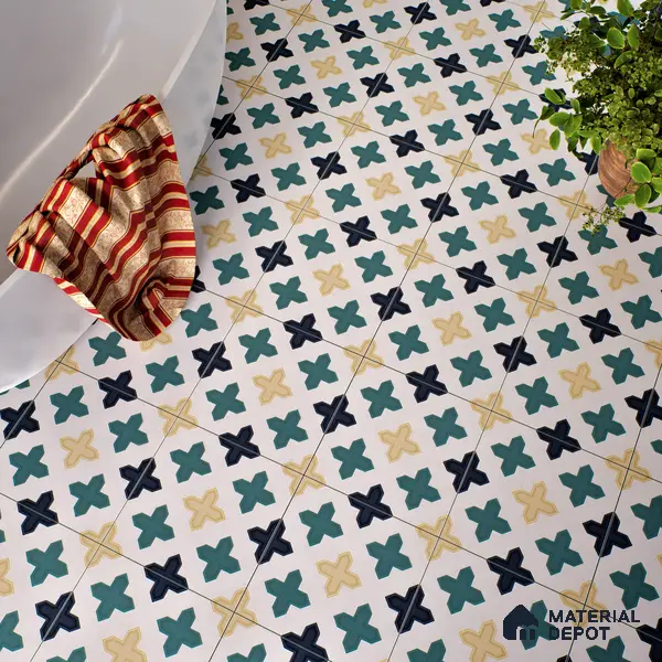 Moroccan Floor & Wall Tile TL 04371 Yellow & Green 1 ft x 1 ft Matte Finish Ceramic Tile - 9 mm | Suitable For Kitchen, Bathroom, Dining Area | Please Expect a Slight Variation of Pattern