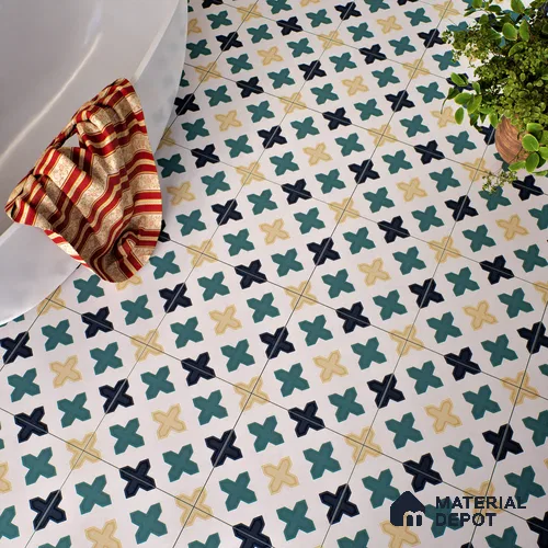 Moroccan Floor & Wall Tile TL 04371 Yellow & Green 1 ft x 1 ft Matte Finish Ceramic Tile - 9 mm | Suitable For Kitchen, Bathroom, Dining Area | Please Expect a Slight Variation of Pattern