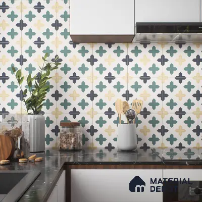 Moroccan Floor & Wall Tile TL 04371 Yellow & Green 1 ft x 1 ft Matte Finish Ceramic Tile - 9 mm | Suitable For Kitchen, Bathroom, Dining Area | Please Expect a Slight Variation of Pattern