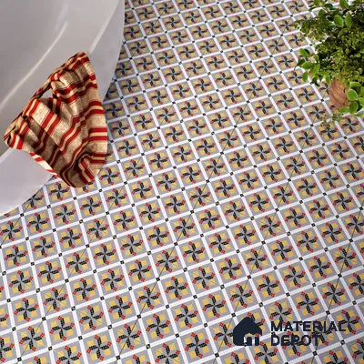 Moroccan Floor & Wall Tile TL 04373 Pacman 1 ft x 1 ft Matte Finish Ceramic Tile - 9 mm | Suitable For Kitchen, Bathroom, Balcony | Please Expect a Slight Variation of Pattern