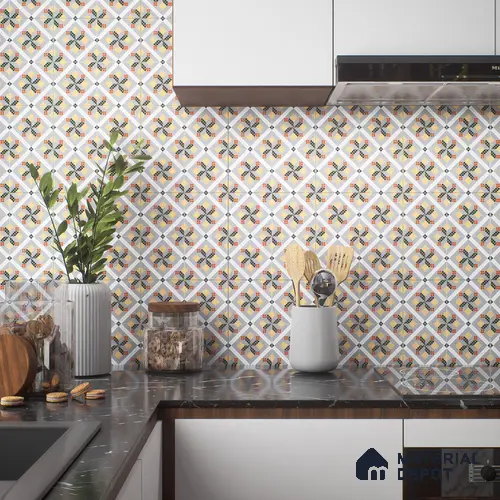 Moroccan Floor & Wall Tile TL 04373 Pacman 1 ft x 1 ft Matte Finish Ceramic Tile - 9 mm | Suitable For Kitchen, Bathroom, Dining Area | Please Expect a Slight Variation of Pattern
