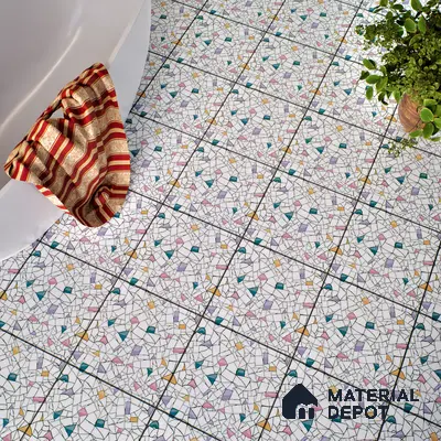 Moroccan Floor & Wall Tile TL 04374 Vibrant Terazzo 1 ft x 1 ft Matte Finish Ceramic Tile - 9 mm | Suitable For Kitchen, Bathroom, Dining Area | Please Expect a Slight Variation of Pattern