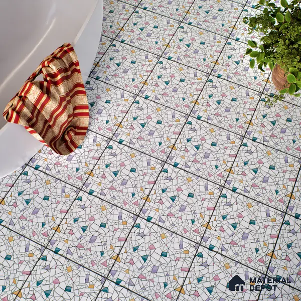 Moroccan Floor & Wall Tile TL 04374 Vibrant Terazzo 1 ft x 1 ft Matte Finish Ceramic Tile - 9 mm | Suitable For Kitchen, Bathroom, Dining Area | Please Expect a Slight Variation of Pattern