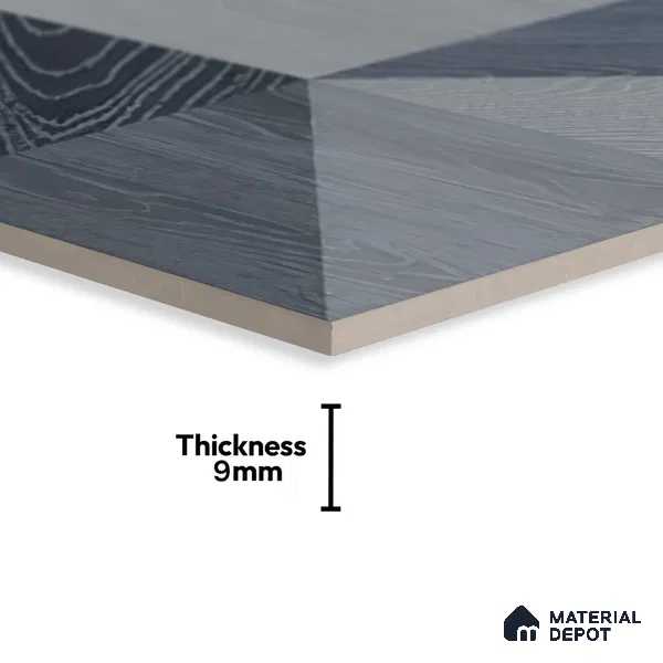 Moroccan Floor & Wall Tile TL 04376 B Sliced Blue Wood 1 ft x 1 ft Matte Finish Ceramic Tile - 9 mm | Random Design | Suitable For Kitchen, Bathroom, Balcony | Please Expect a Slight Variation of Pattern