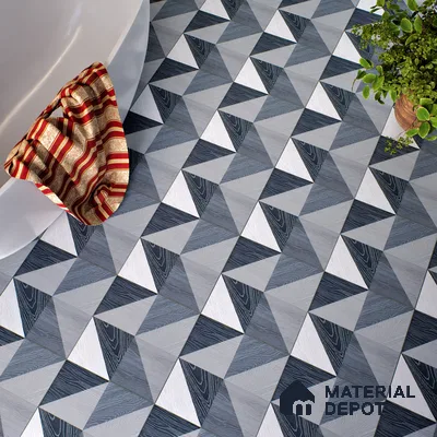Moroccan Floor & Wall Tile TL 04376 B Sliced Blue Wood 1 ft x 1 ft Matte Finish Ceramic Tile - 9 mm | Random Design | Suitable For Kitchen, Bathroom, Balcony | Please Expect a Slight Variation of Pattern