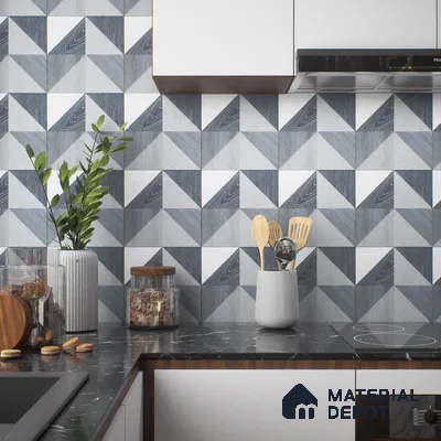 Moroccan Floor & Wall Tile TL 04376 B Sliced Blue Wood 1 ft x 1 ft Matte Finish Ceramic Tile - 9 mm | Random Design | Suitable For Kitchen, Bathroom, Balcony | Please Expect a Slight Variation of Pattern