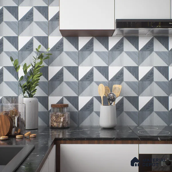 Moroccan Floor & Wall Tile TL 04376 B Sliced Blue Wood 1 ft x 1 ft Matte Finish Ceramic Tile - 9 mm | Random Design | Suitable For Kitchen, Bathroom, Balcony | Please Expect a Slight Variation of Pattern