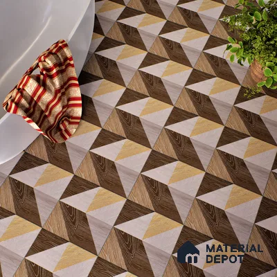 Moroccan Floor & Wall Tile TL 04376 Sliced Brown Wood 1 ft x 1 ft Matte Finish Ceramic Tile - 9 mm | Random Design | Suitable For Kitchen, Bathroom, Balcony | Please Expect a Slight Variation of Pattern