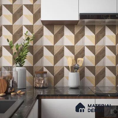 Moroccan Floor & Wall Tile TL 04376 Sliced Brown Wood 1 ft x 1 ft Matte Finish Ceramic Tile - 9 mm | Random Design | Suitable For Kitchen, Bathroom, Balcony | Please Expect a Slight Variation of Pattern