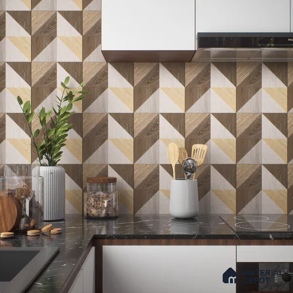 Moroccan Floor & Wall Tile TL 04376 Sliced Brown Wood 1 ft x 1 ft Matte Finish Ceramic Tile - 9 mm | Random Design | Suitable For Kitchen, Bathroom, Balcony | Please Expect a Slight Variation of Pattern