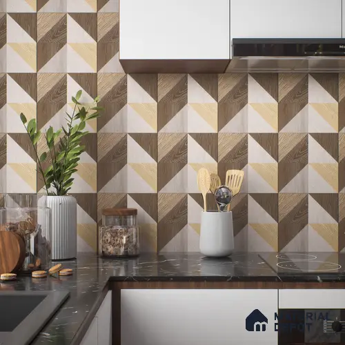 Moroccan Floor & Wall Tile TL 04376 Sliced Brown Wood 1 ft x 1 ft Matte Finish Ceramic Tile - 9 mm | Random Design | Suitable For Kitchen, Bathroom, Dining Area | Please Expect a Slight Variation of Pattern