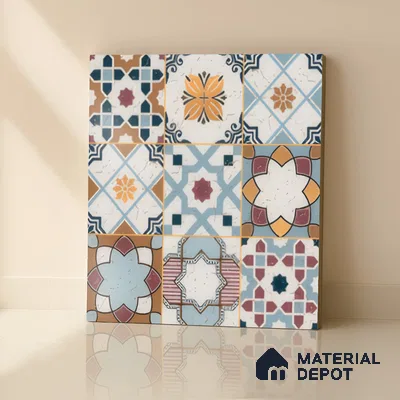 Moroccan Floor & Wall Tile TL 04378 Mor Blue 1 ft x 1 ft Matte Finish Ceramic Tile - 9 mm | Suitable For Kitchen, Bathroom, Dining Area | Please Expect a Slight Variation of Pattern