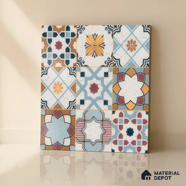 Moroccan Floor & Wall Tile TL 04378 Mor Blue 1 ft x 1 ft Matte Finish Ceramic Tile - 9 mm | Suitable For Kitchen, Bathroom, Dining Area | Please Expect a Slight Variation of Pattern