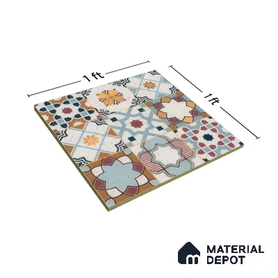 Moroccan Floor & Wall Tile TL 04378 Mor Blue 1 ft x 1 ft Matte Finish Ceramic Tile - 9 mm | Suitable For Kitchen, Bathroom, Dining Area | Please Expect a Slight Variation of Pattern