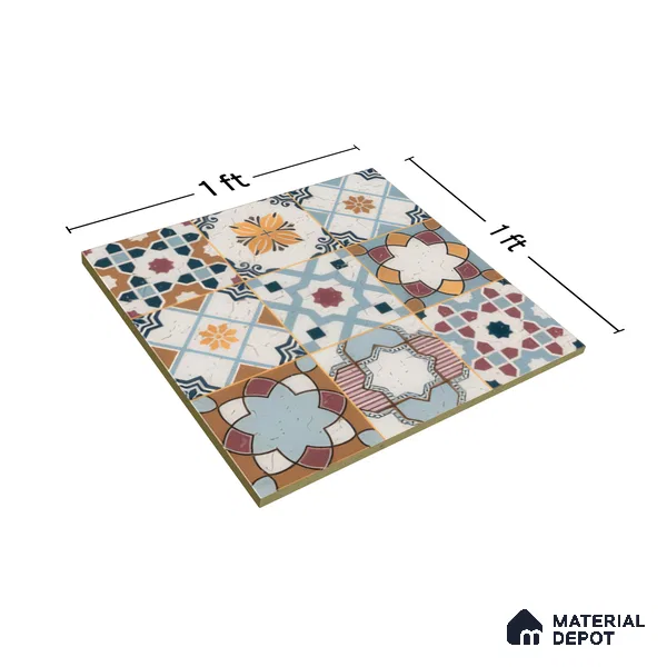 Moroccan Floor & Wall Tile TL 04378 Mor Blue 1 ft x 1 ft Matte Finish Ceramic Tile - 9 mm | Suitable For Kitchen, Bathroom, Dining Area | Please Expect a Slight Variation of Pattern