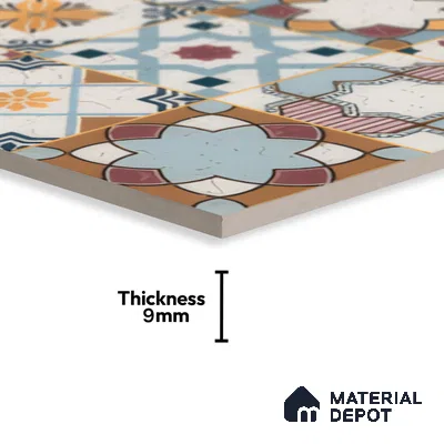 Moroccan Floor & Wall Tile TL 04378 Mor Blue 1 ft x 1 ft Matte Finish Ceramic Tile - 9 mm | Suitable For Kitchen, Bathroom, Dining Area | Please Expect a Slight Variation of Pattern