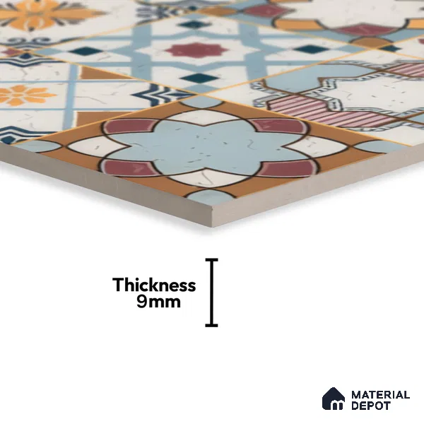 Moroccan Floor & Wall Tile TL 04378 Mor Blue 1 ft x 1 ft Matte Finish Ceramic Tile - 9 mm | Suitable For Kitchen, Bathroom, Dining Area | Please Expect a Slight Variation of Pattern