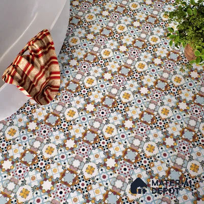Moroccan Floor & Wall Tile TL 04378 Mor Blue 1 ft x 1 ft Matte Finish Ceramic Tile - 9 mm | Suitable For Kitchen, Bathroom, Dining Area | Please Expect a Slight Variation of Pattern
