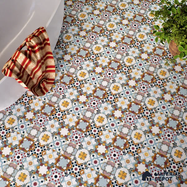 Moroccan Floor & Wall Tile TL 04378 Mor Blue 1 ft x 1 ft Matte Finish Ceramic Tile - 9 mm | Suitable For Kitchen, Bathroom, Dining Area | Please Expect a Slight Variation of Pattern