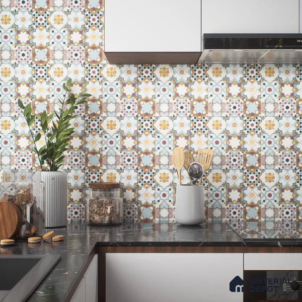 Moroccan Floor & Wall Tile TL 04378 Mor Blue 1 ft x 1 ft Matte Finish Ceramic Tile - 9 mm | Suitable For Kitchen, Bathroom, Dining Area | Please Expect a Slight Variation of Pattern