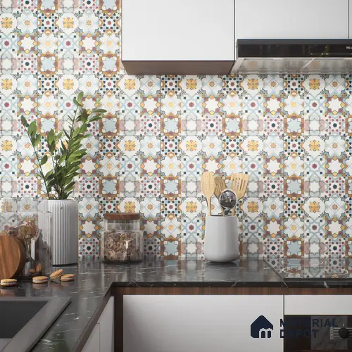 Moroccan Floor & Wall Tile TL 04378 Mor Blue 1 ft x 1 ft Matte Finish Ceramic Tile - 9 mm | Suitable For Kitchen, Bathroom, Dining Area | Please Expect a Slight Variation of Pattern