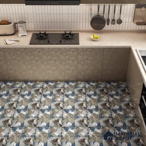 Moroccan Floor & Wall Tile TL 04379 B Blue Random Forest 1 ft x 1 ft Matte Finish Ceramic Tile - 9 mm | Suitable For Kitchen, Bathroom, Dining Area | Please Expect a Slight Variation of Pattern