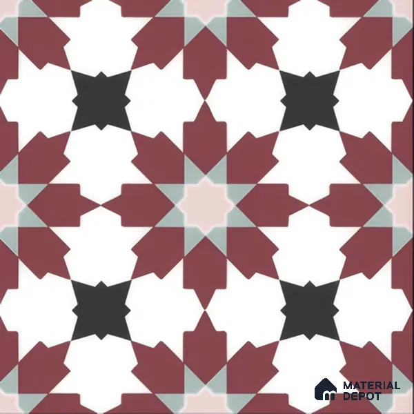 Moroccan Floor & Wall Tile TL 00257 Dark Purple 1 ft x 1 ft Matte Finish Ceramic Tile - 9 mm | Suitable For Kitchen, Bathroom, Dining Area | Please Expect a Slight Variation of Pattern