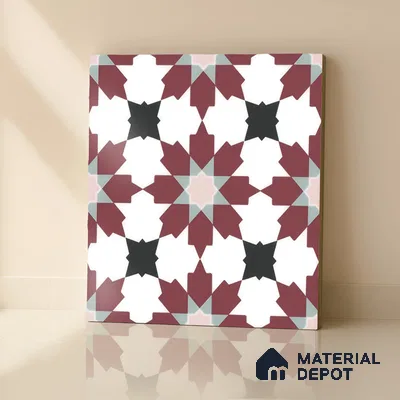 Moroccan Floor & Wall Tile TL 00257 Dark Purple 1 ft x 1 ft Matte Finish Ceramic Tile - 9 mm | Suitable For Kitchen, Bathroom, Dining Area | Please Expect a Slight Variation of Pattern