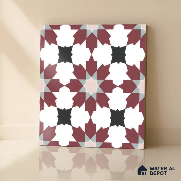 Moroccan Floor & Wall Tile TL 00257 Dark Purple 1 ft x 1 ft Matte Finish Ceramic Tile - 9 mm | Suitable For Kitchen, Bathroom, Dining Area | Please Expect a Slight Variation of Pattern