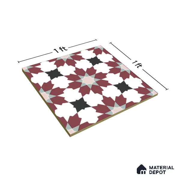Moroccan Floor & Wall Tile TL 00257 Dark Purple 1 ft x 1 ft Matte Finish Ceramic Tile - 9 mm | Suitable For Kitchen, Bathroom, Dining Area | Please Expect a Slight Variation of Pattern