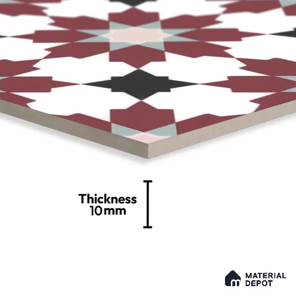 Moroccan Floor & Wall Tile TL 00257 Dark Purple 1 ft x 1 ft Matte Finish Ceramic Tile - 9 mm | Suitable For Kitchen, Bathroom, Dining Area | Please Expect a Slight Variation of Pattern