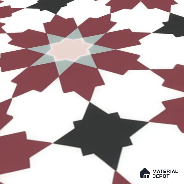 Moroccan Floor & Wall Tile TL 00257 Dark Purple 1 ft x 1 ft Matte Finish Ceramic Tile - 9 mm | Suitable For Kitchen, Bathroom, Dining Area | Please Expect a Slight Variation of Pattern