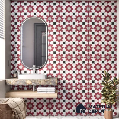 Moroccan Floor & Wall Tile TL 00257 Dark Purple 1 ft x 1 ft Matte Finish Ceramic Tile - 9 mm | Suitable For Kitchen, Bathroom, Dining Area | Please Expect a Slight Variation of Pattern