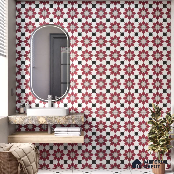 Moroccan Floor & Wall Tile TL 00257 Dark Purple 1 ft x 1 ft Matte Finish Ceramic Tile - 9 mm | Suitable For Kitchen, Bathroom, Dining Area | Please Expect a Slight Variation of Pattern