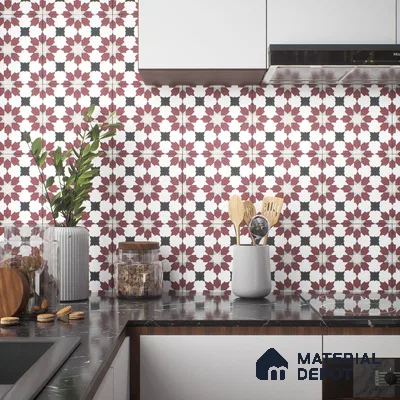 Moroccan Floor & Wall Tile TL 00257 Dark Purple 1 ft x 1 ft Matte Finish Ceramic Tile - 9 mm | Suitable For Kitchen, Bathroom, Dining Area | Please Expect a Slight Variation of Pattern