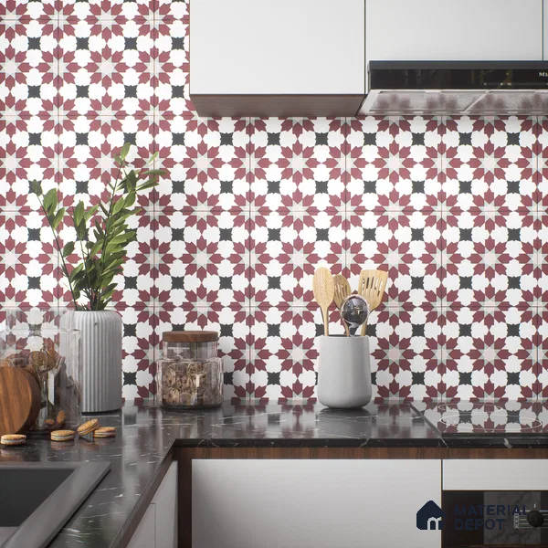 Moroccan Floor & Wall Tile TL 00257 Dark Purple 1 ft x 1 ft Matte Finish Ceramic Tile - 9 mm | Suitable For Kitchen, Bathroom, Dining Area | Please Expect a Slight Variation of Pattern