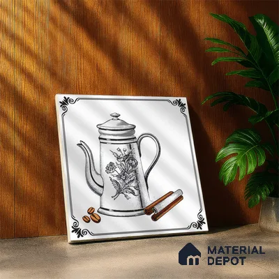 Kitchen Wall Tile TL 04380 B Simplic Kettle White 1 ft x 1 ft Matte Finish Ceramic Tile - 9 mm | Random Design | Suitable For Kitchen, Dining Area | Please Expect a Slight Variation of Pattern