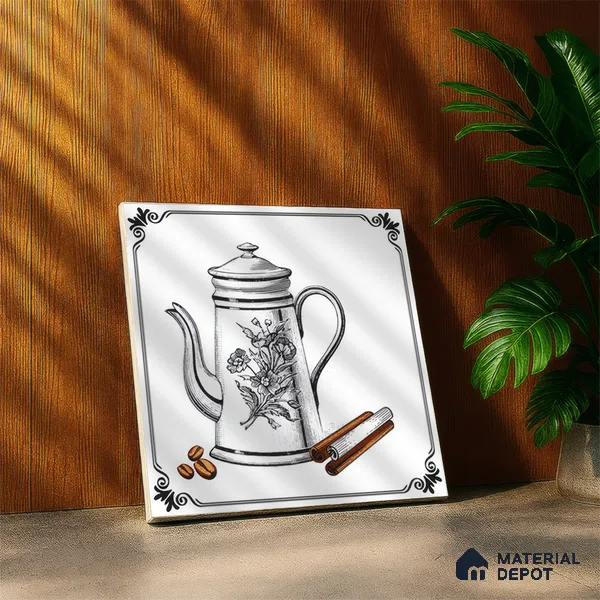 Kitchen Wall Tile TL 04380 B Simplic Kettle White 1 ft x 1 ft Matte Finish Ceramic Tile - 9 mm | Random Design | Suitable For Kitchen, Dining Area | Please Expect a Slight Variation of Pattern