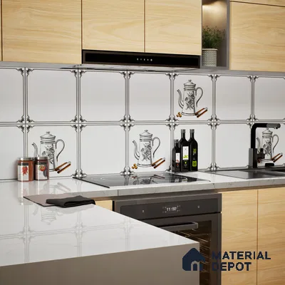 Kitchen Wall Tile TL 04380 B Simplic Kettle White 1 ft x 1 ft Matte Finish Ceramic Tile - 9 mm | Random Design | Suitable For Kitchen, Dining Area | Please Expect a Slight Variation of Pattern