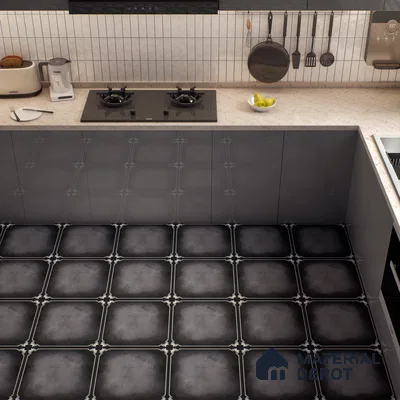 Kitchen Floor & Wall Tile TL 04380 C Simplic Black 1 ft x 1 ft Matte Finish Ceramic Tile - 9 mm | Suitable For Kitchen, Dining Area | Please Expect a Slight Variation of Pattern